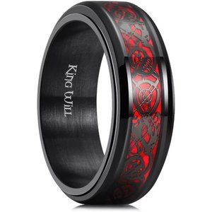 8mm Lord's Prayer Cross Ring Mens Stainless Steel Ring Gold